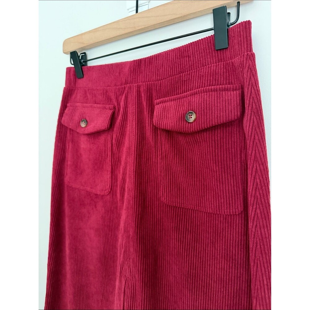 NWT Halara Women’s Size S Corduroy Midi Skirt Pink Berry Elastic Waist Pocket - Picture 5 of 9